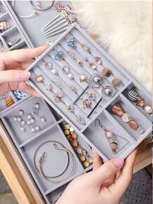 4pcs Jewelry Storage Box, Grey Compartment Jewelry Display Tray For Household, Gift For Valentine's Day Back To School - Grey - View 2