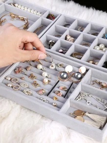 4pcs Jewelry Storage Box, Grey Compartment Jewelry Display Tray For Household, Gift For Valentine's Day Back To School - Grey - View 6