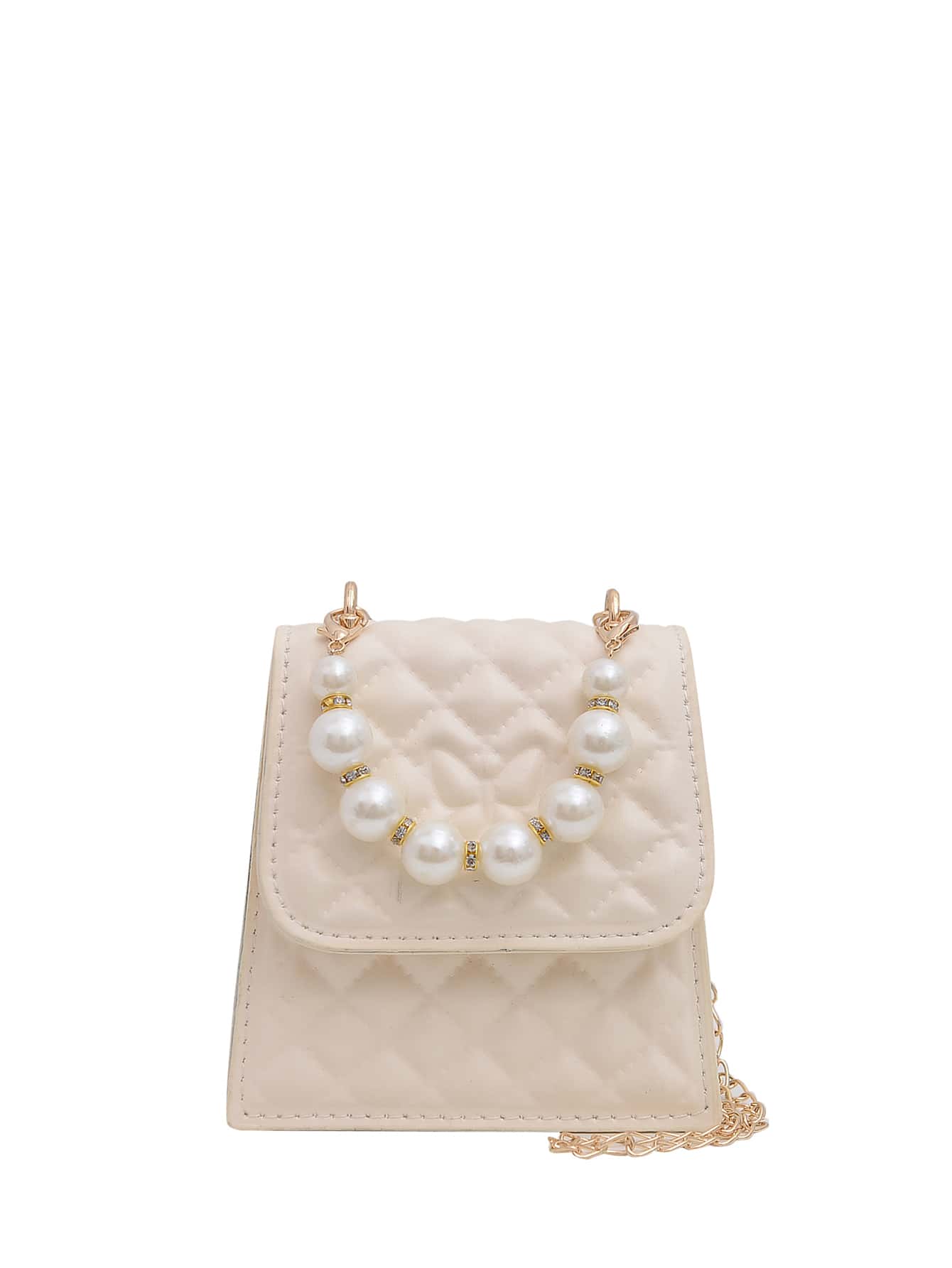 Girls Quilted Faux Pearl Square Bag