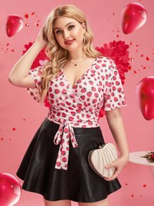 áo nữ kích thước lớn Thắt nút Trọn gói Rau quả Tất cả trên in Giải trí - Nhiều màu - Xem 1