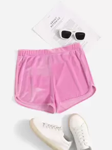 SHEIN EZwear Quần đùi nữ màu trơn Giải trí - Hồng - Xem 1