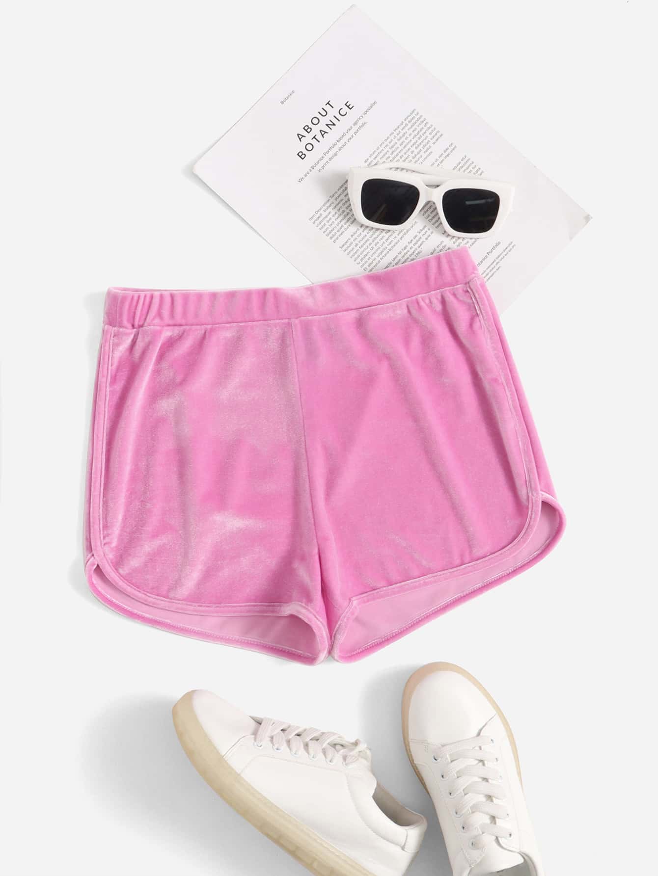 SHEIN EZwear Quần đùi nữ màu trơn Giải trí - Hồng - Xem 1