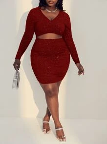 Slaydiva Đầm Plus Size Cắt ra màu trơn Hấp dẫn - Màu Đỏ Sâu - Xem 4