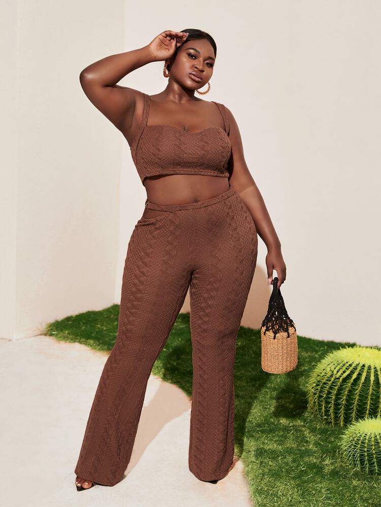 Slaydiva 大碼紋理質感短款背心 - 巧克力棕 - 查看 5