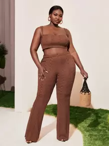 Slaydiva 大碼紋理質感短款背心 - 巧克力棕 - 查看 6