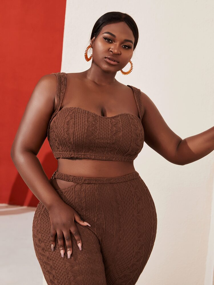 Slaydiva 大碼紋理質感短款背心 - 巧克力棕 - 查看 7