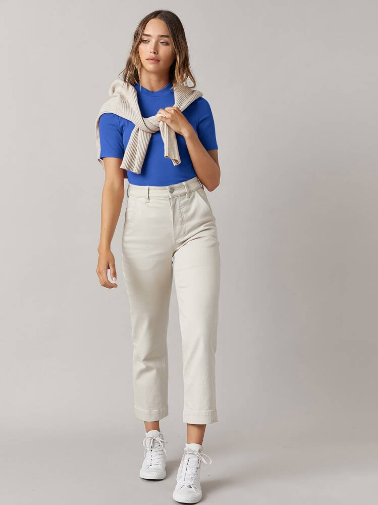 SHEIN BASICS Mock Neck Solid Rib-knit Tee - Royal Blue - View 4