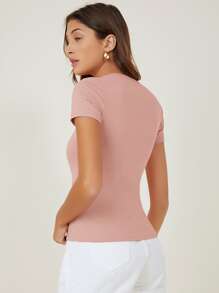 SHEIN BASICS Cap Sleeve Fitted Tee - Baby Pink - View 2
