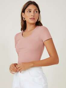 SHEIN BASICS Cap Sleeve Fitted Tee - Baby Pink - View 3