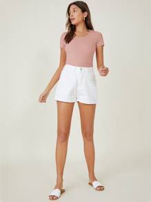 SHEIN BASICS Cap Sleeve Fitted Tee - Baby Pink - View 4
