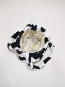 毛絨、柔軟、毛絨、蓬鬆蓬鬆心形圖案單肩手提包適合女孩、女士、大學生、菜鳥和白領上班、辦公室、通勤、秋冬、暖冬、戶外 - 黑與白 - 查看 5