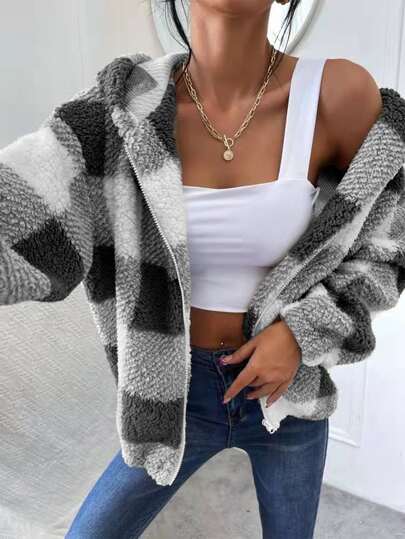 Buffalo Plaid Print Hooded Flannel Jacket