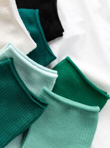 7pairs Solid Crew Socks - Multicolor - View 4