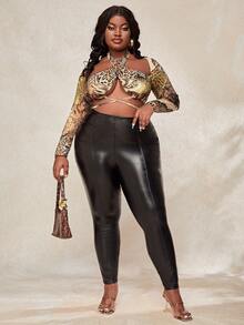 Slaydiva Plus Crisscross Tie Back Crop Top - Multicolor - View 3