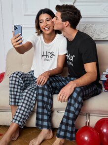 Bộ đồ ngủ Nữ Thắt nút Kẻ sọc Lá thư Giải trí - Nhiều màu - Xem 1