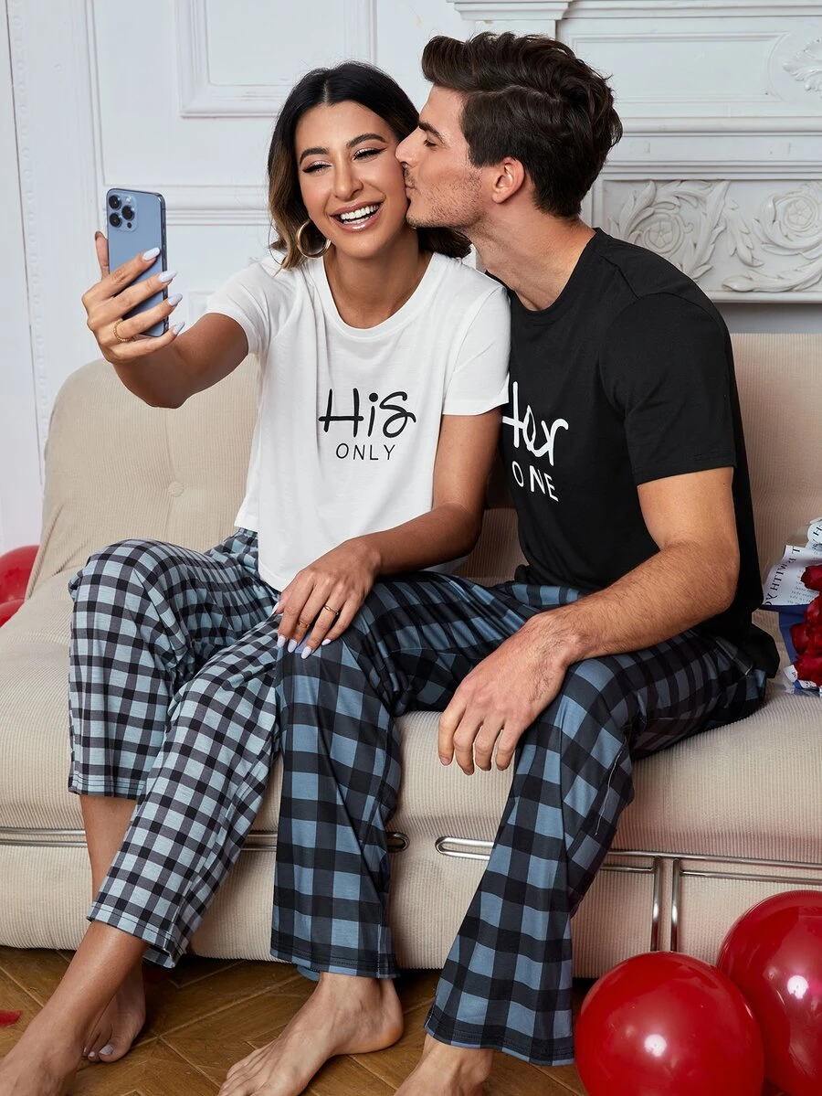 Bộ đồ ngủ Nữ Thắt nút Kẻ sọc Lá thư Giải trí - Nhiều màu - Xem 1