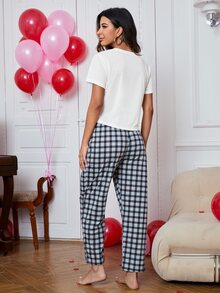 Bộ đồ ngủ Nữ Thắt nút Kẻ sọc Lá thư Giải trí - Nhiều màu - Xem 4