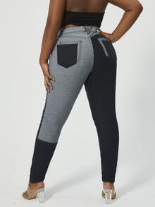 SHEIN SXY 大碼撞色緊身牛仔褲 - 彩色 - 查看 2