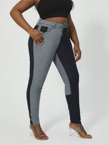 SHEIN SXY 大碼撞色緊身牛仔褲 - 彩色 - 查看 3