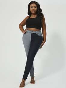 SHEIN SXY 大碼撞色緊身牛仔褲 - 彩色 - 查看 4