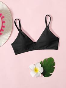 適合年少女孩穿著的純色比基尼上衣 - 黑色 - 查看 1