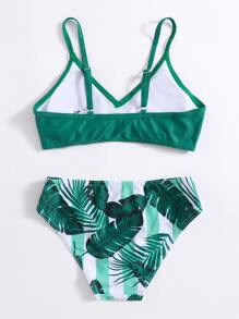 Tween Girl Tropical Print Bikini Set Summer Beach - Green - View 2