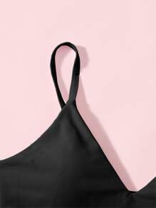 適合年少女孩穿著的純色比基尼上衣 - 黑色 - 查看 3