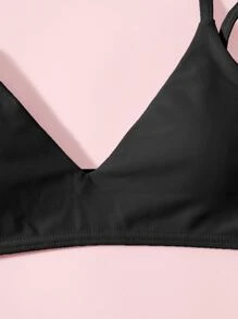 適合年少女孩穿著的純色比基尼上衣 - 黑色 - 查看 5