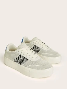 Cuccoo Graphic Knit Lace-up Front Sneakers - Beige - View 6