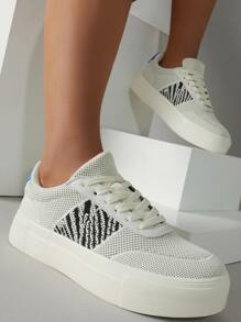 Cuccoo Graphic Knit Lace-up Front Sneakers - Beige - View 4