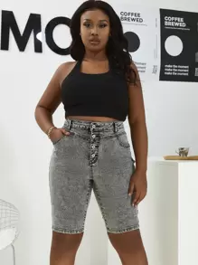 Bermuda Denim Shorts mit hoher Taille
