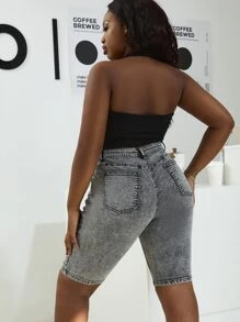 Bermuda Denim Shorts mit hoher Taille