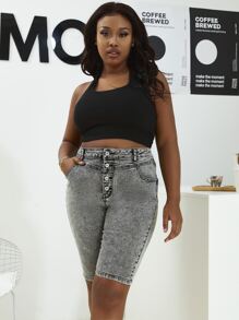 Bermuda Denim Shorts mit hoher Taille