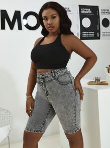 Bermuda Denim Shorts mit hoher Taille