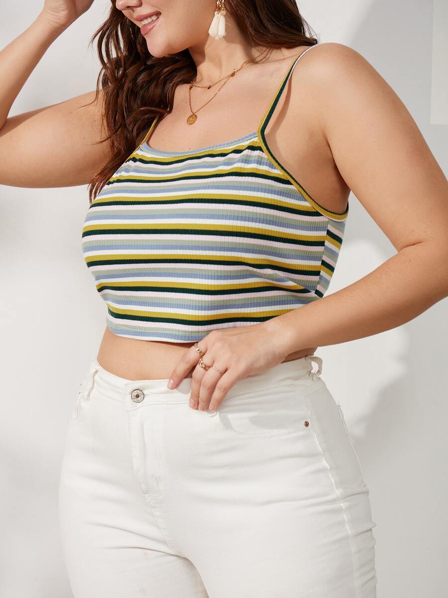 Áo hai dây Plus Size Lộ Lưng Gân đan Sọc Giải trí - Nhiều màu - Xem 1