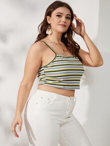 Áo hai dây Plus Size Lộ Lưng Gân đan Sọc Giải trí - Nhiều màu - Xem 4