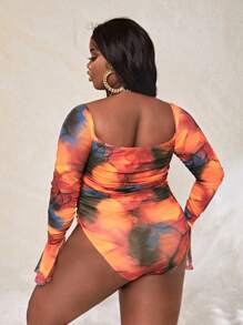 Slaydiva 大碼荷葉袖褶邊紮染網紗連身背心 - 彩色 - 查看 2