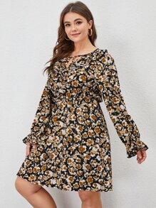 SHEIN Unity Đầm Plus Size Xù Hoa Tất cả trên in Boho - Nhiều màu - Xem 1