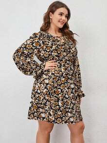 SHEIN Unity Đầm Plus Size Xù Hoa Tất cả trên in Boho - Nhiều màu - Xem 3