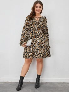 SHEIN Unity Đầm Plus Size Xù Hoa Tất cả trên in Boho - Nhiều màu - Xem 4