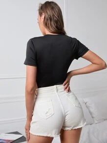 Áo liền quần ôm nữ Dây kéo màu trơn Gợi cảm - màu đen - Xem 2