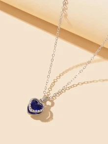 水鑽細節心形墜飾項鍊 - 銀色 - 查看 2