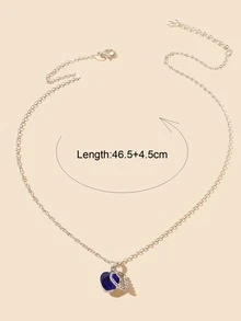 水鑽細節心形墜飾項鍊 - 銀色 - 查看 3