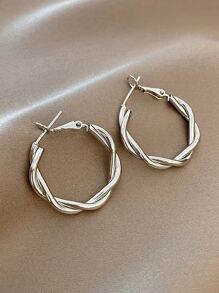 Twist Hoop Earrings - Silver - View 3