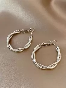 Twist Hoop Earrings - Silver - View 4
