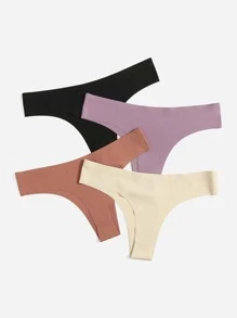 LUVLETTE 4-Pack Low Waist No-Show Thong Women Underwear Panties Set - Multicolor - View 3