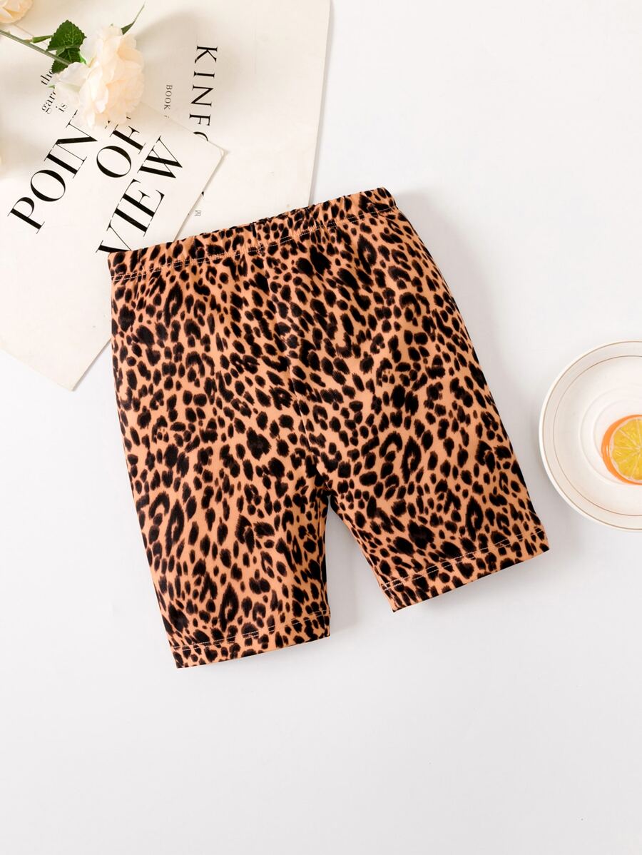 Toddler Girls Leopard Print Cycling Shorts - Brown - View 1