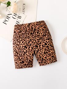 Toddler Girls Leopard Print Cycling Shorts - Brown - View 2