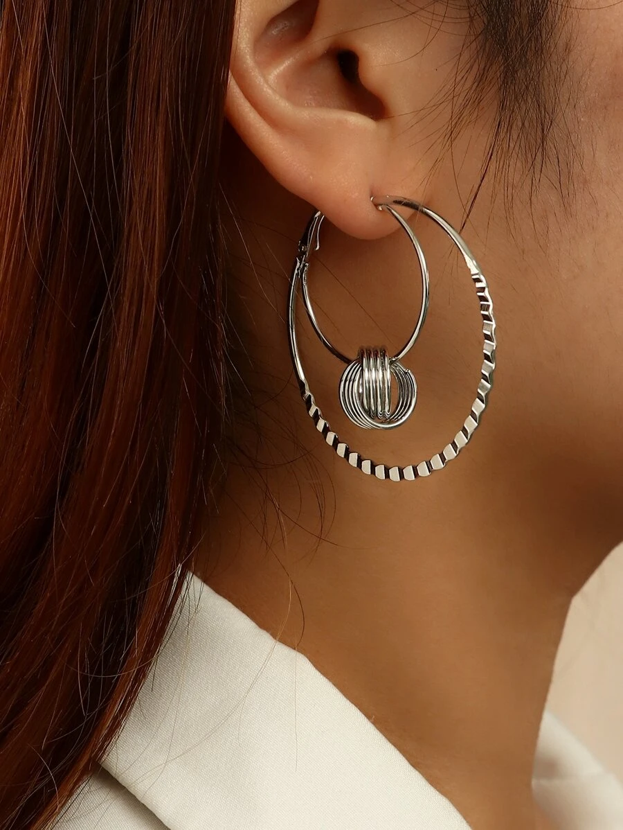 雙環耳墜 - 銀色 - 查看 1