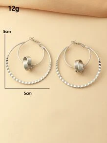 雙環耳墜 - 銀色 - 查看 3